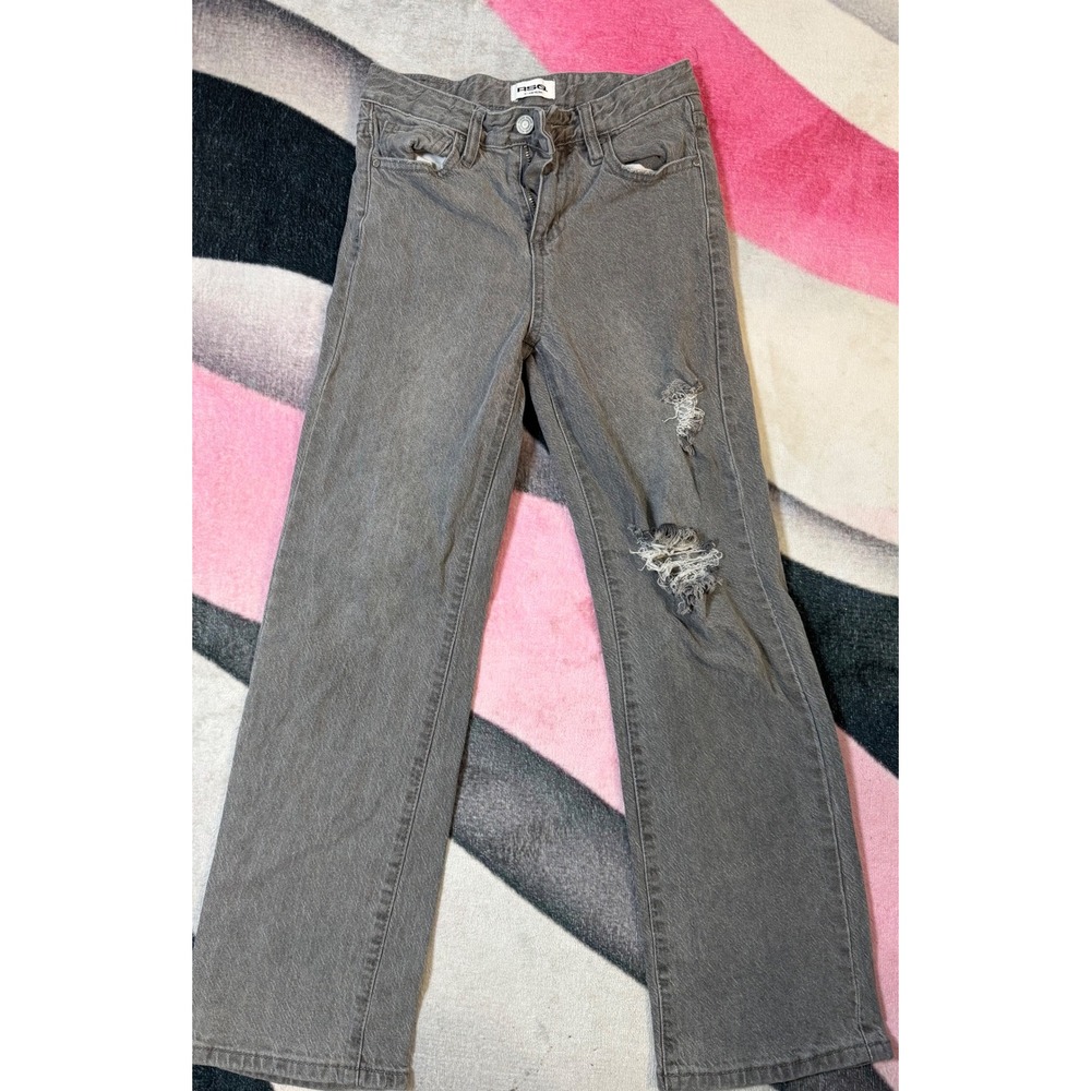 RSQ Girls Wide Leg Jeans Size 12 Grey Distressed Denim Charcoal Wash Pants